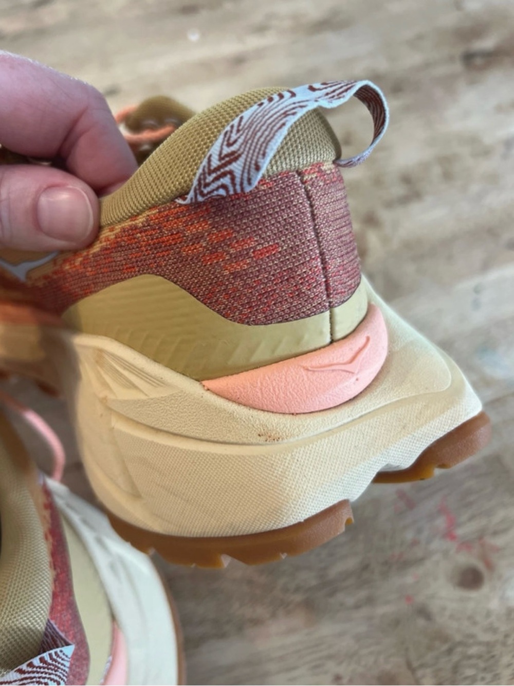 Hoka Women's Trail Runner in Yellow with Peach Accents- Vibram - Picture 7 of 11